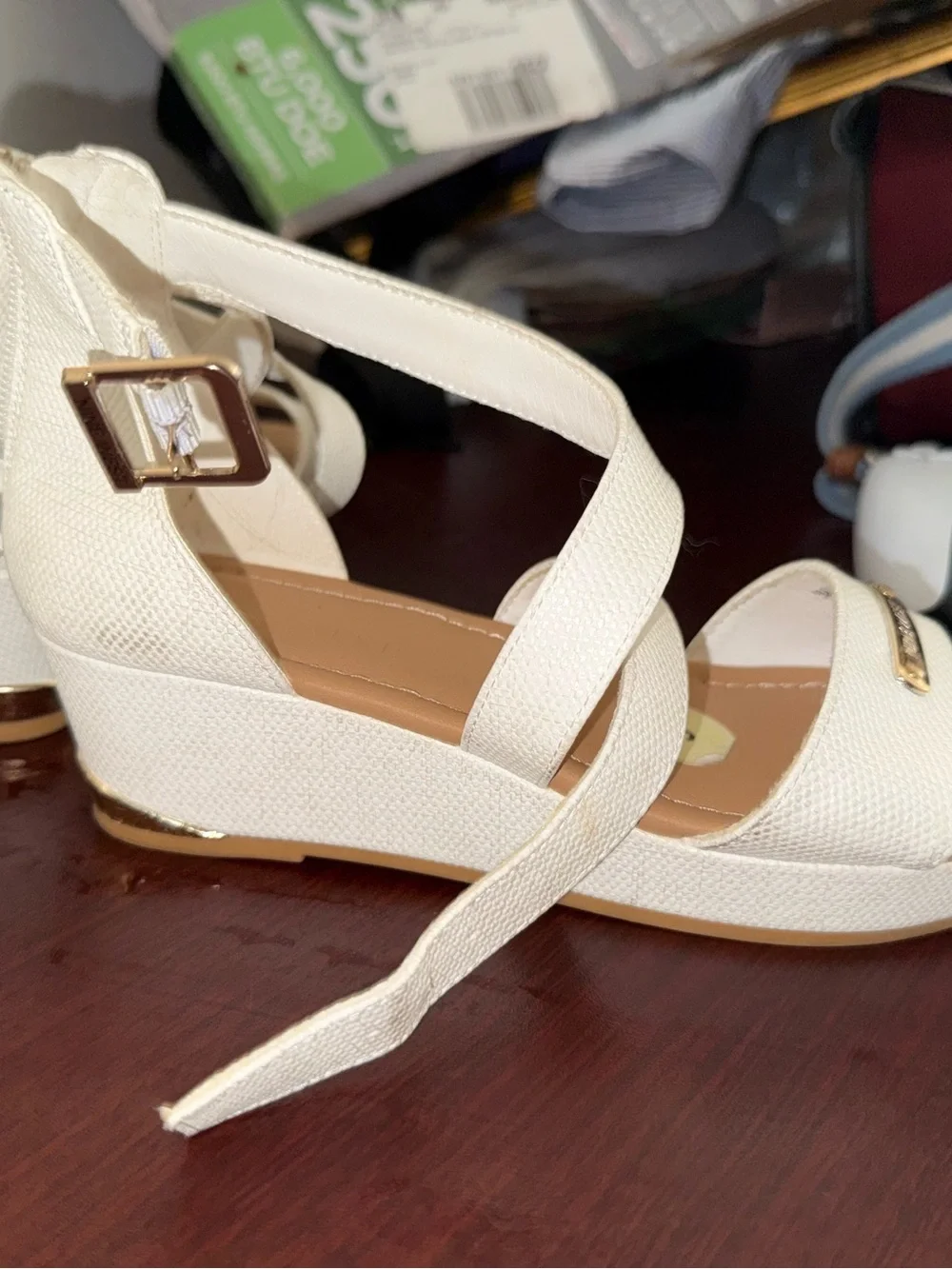 Nine West Cream White Crisscross Ankle Strap Sandals